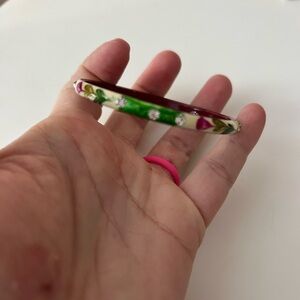 4/$50 Floral Green and Pink Bangle cloisonné Bracelet 6 inches